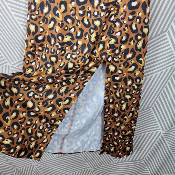 NEW Express Midi Skirt size XXS Cheetah Leopard Print Satin Slit Long Sexy - Picture 5 of 10